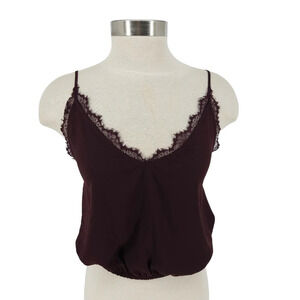 Express Camisole Burgundy Lace Trim Cami Sleeveless V Neck Tank Top Shirt